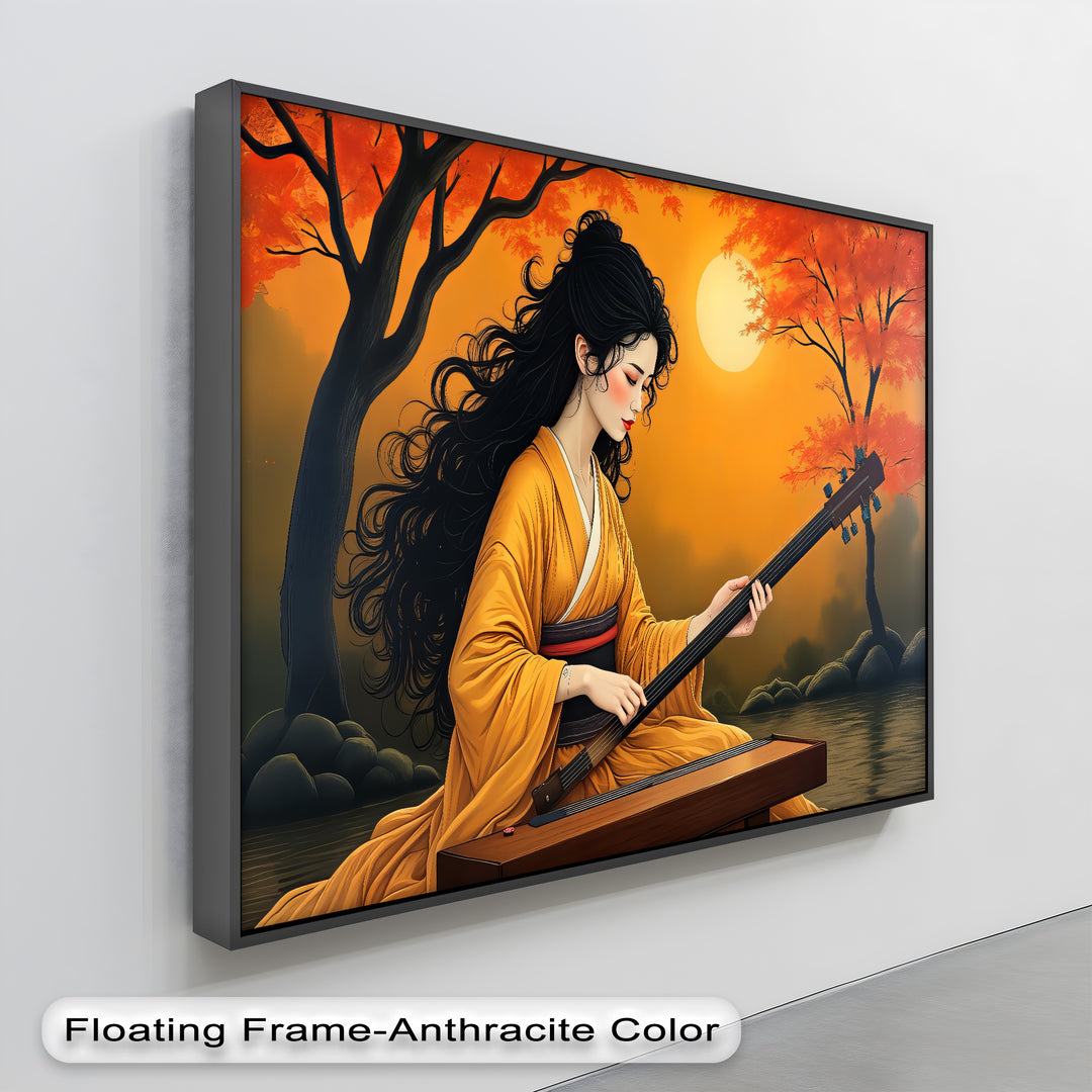 Golden Harmony – Japanese Autumn Moon Geisha Canvas Wall Art | Canvas Art