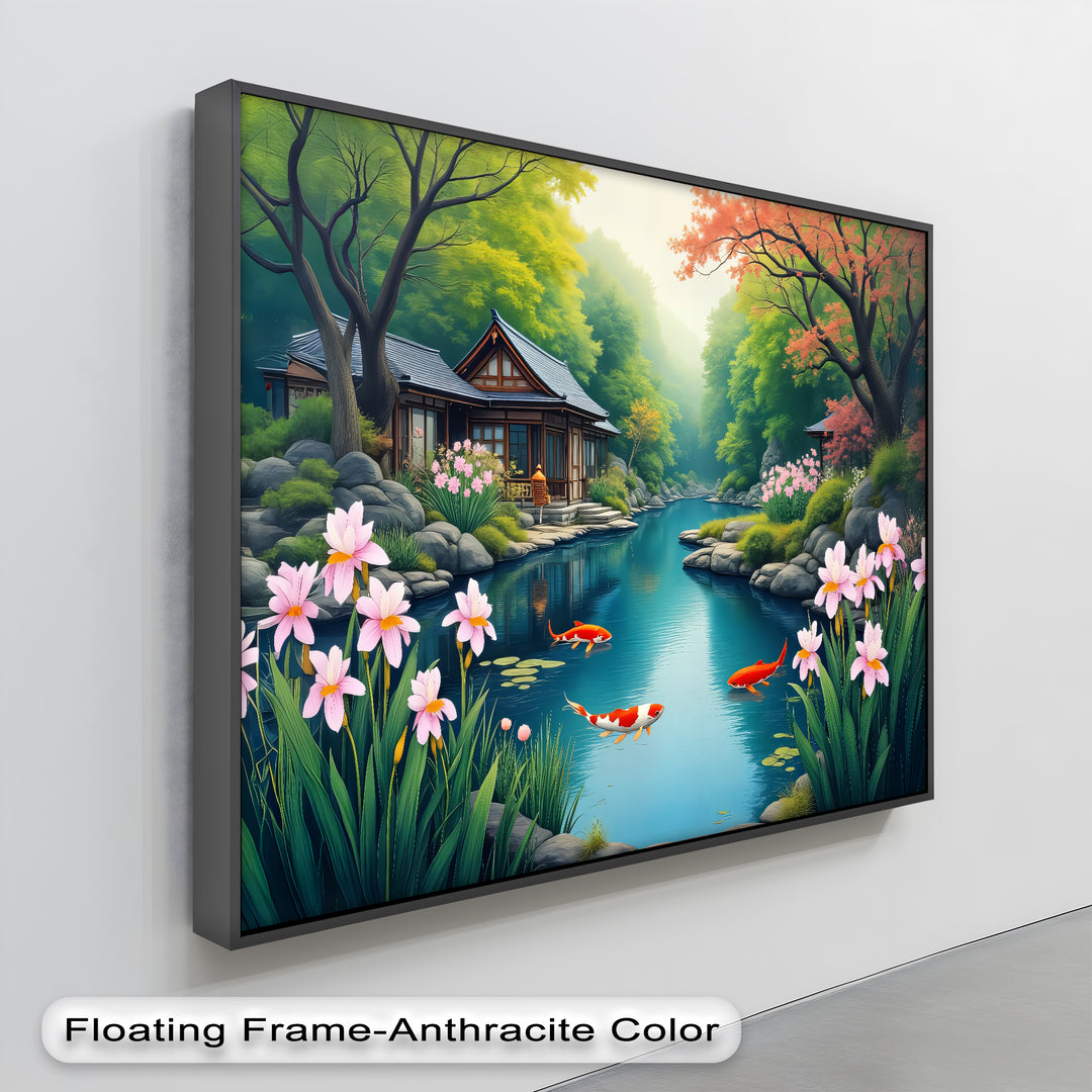 Zen Koi Pond by Japanese House – Canvas Wall Art | Framed Art