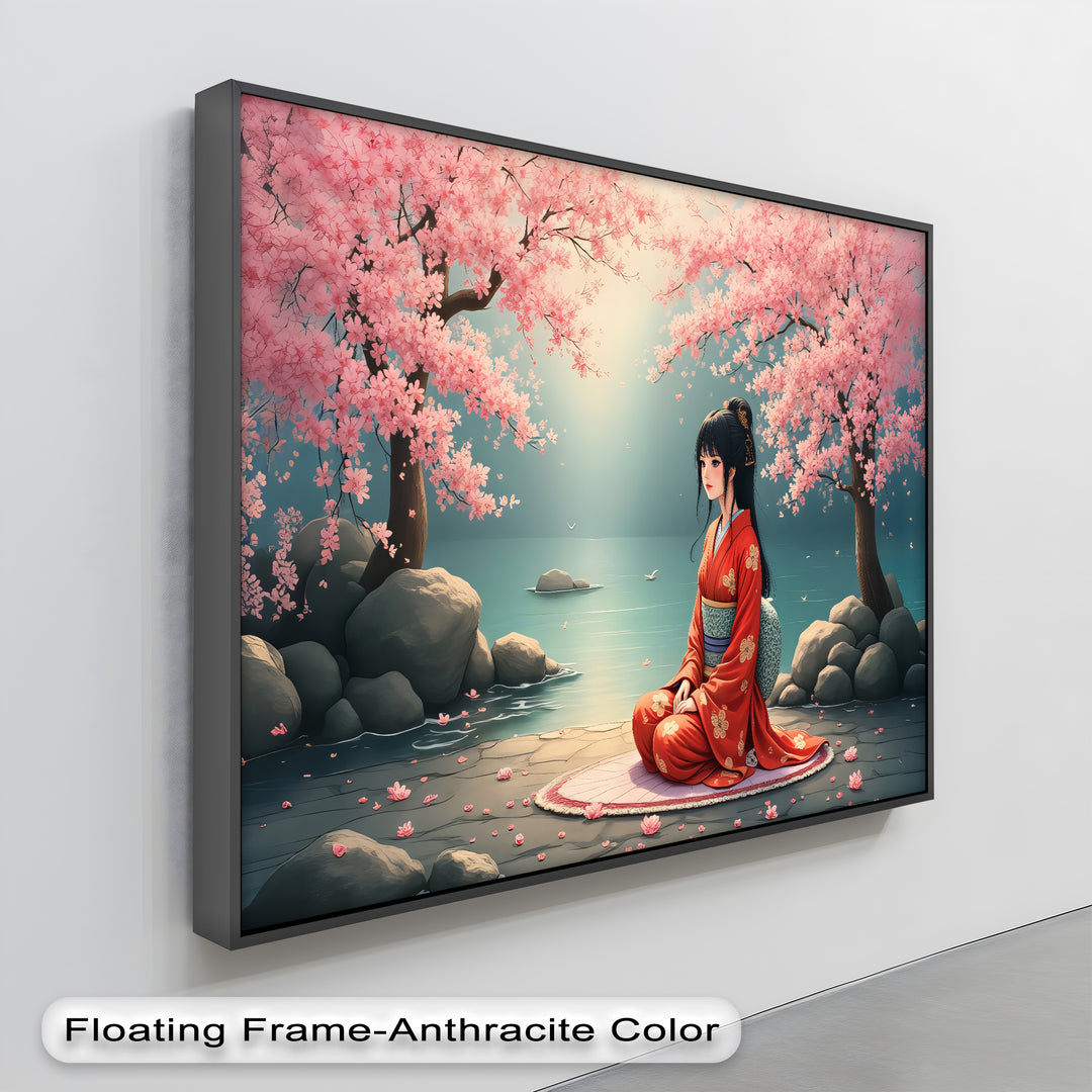 Cherry Blossom Serenity – Japanese Geisha Kimono Canvas Wall Art | Canvas Art