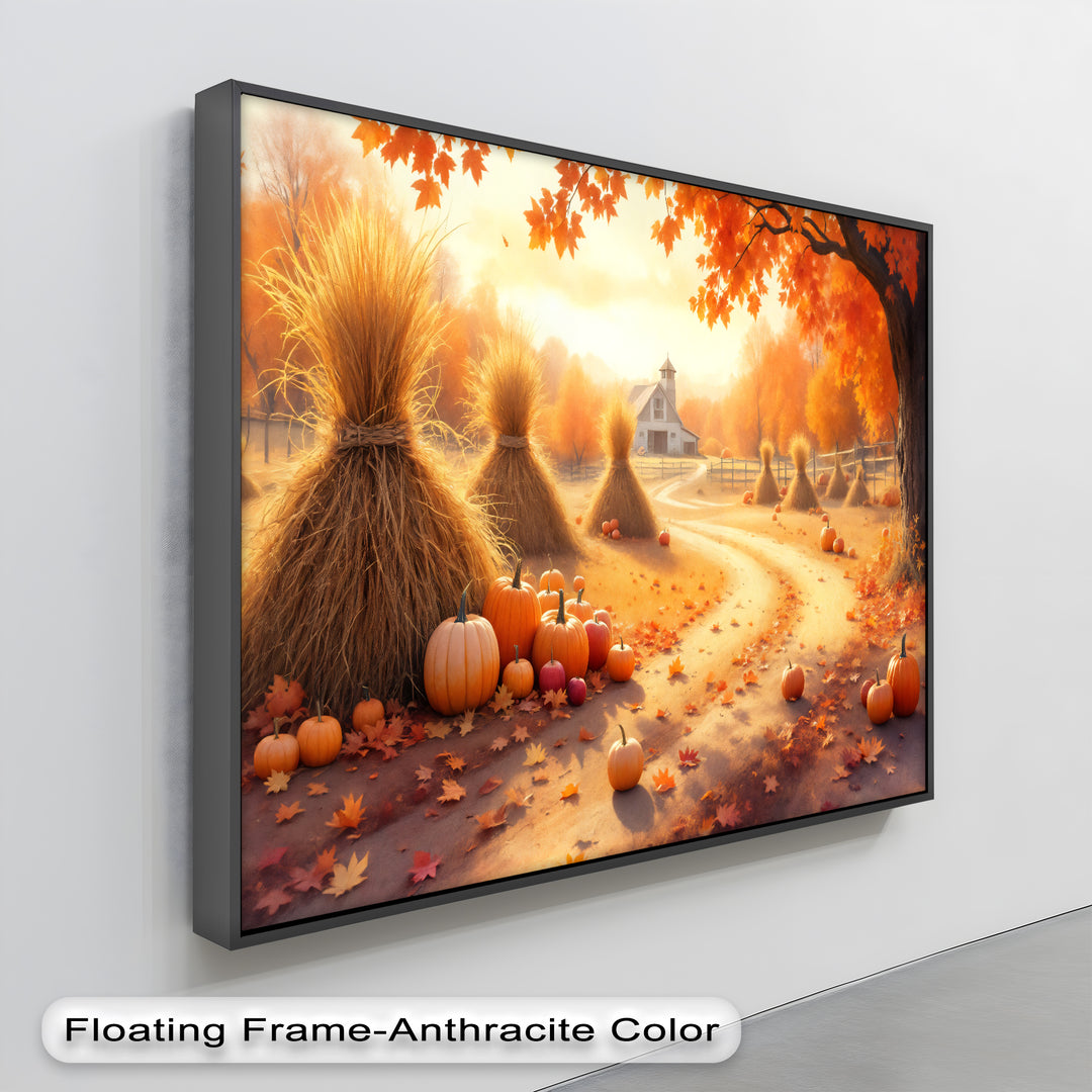 Autumn Pathway – Farmhouse Pumpkin Fall Canvas Wall Art | Framed Art