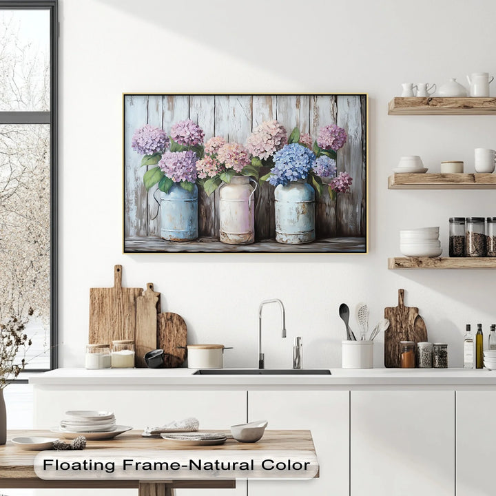 Rustic Hydrangeas in Vintage Milk Cans – Kitchen Canvas Prints - MyPhotoStation