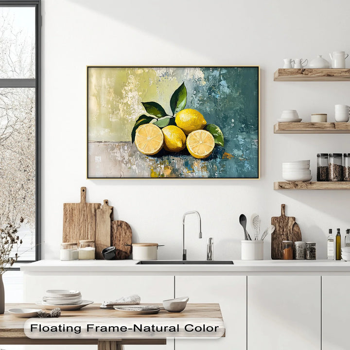 Vibrant Lemons on Blue – Textured Still Life Kitchen Canvas Art - MyPhotoStation