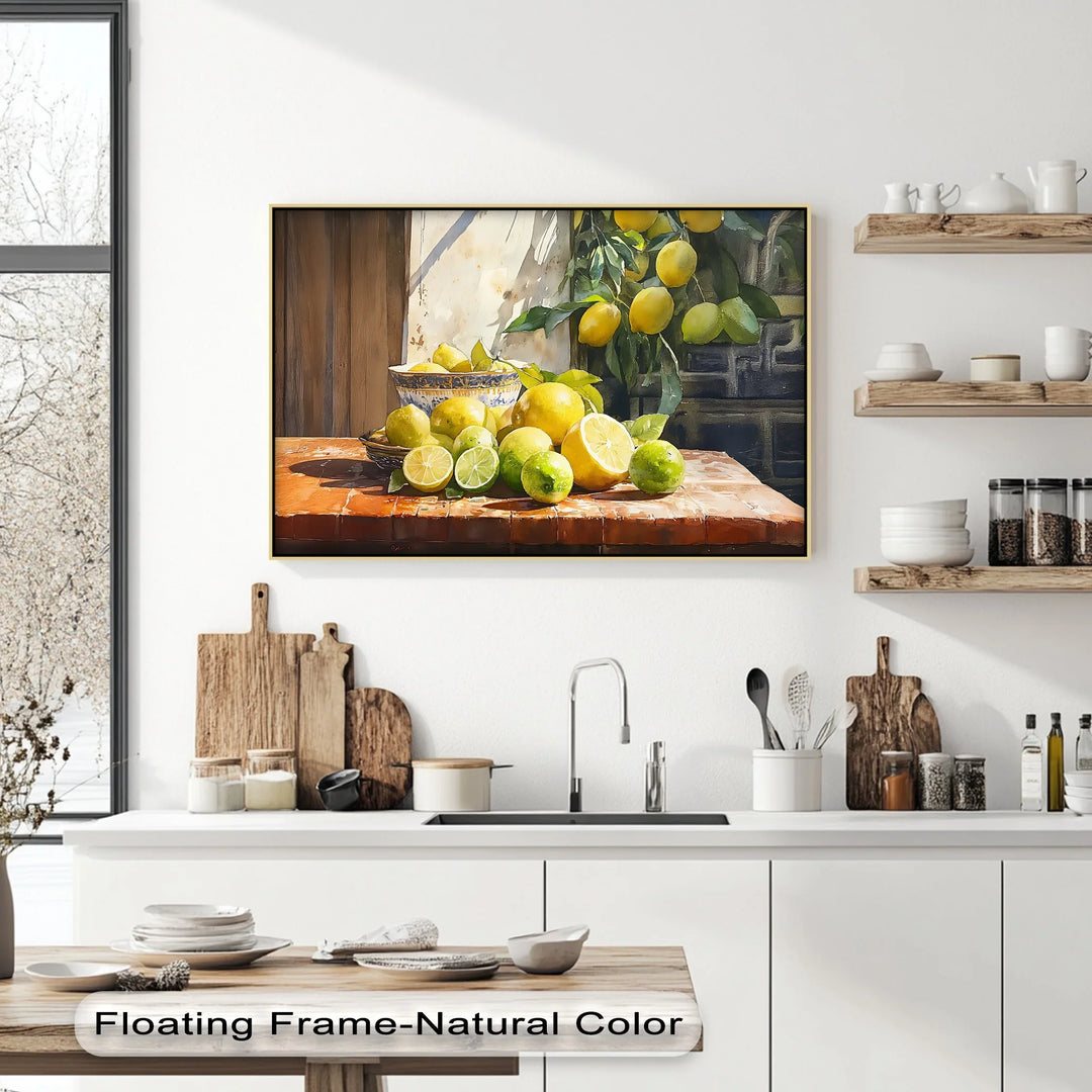 Sunlit Citrus Still Life – Mediterranean Lemons and Limes Kitchen Canvas Print - MyPhotoStation