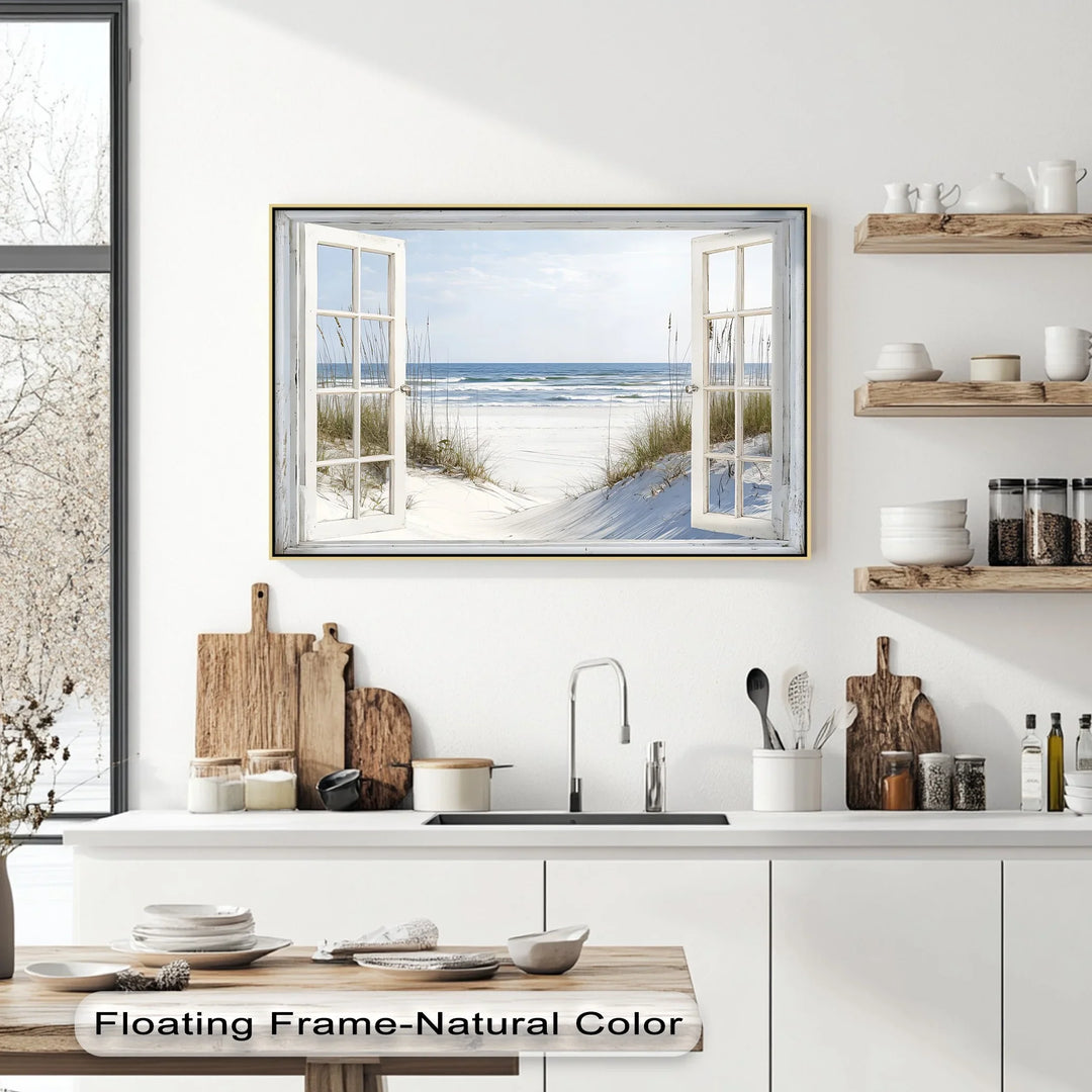 Ocean Breeze Escape – Open Window Beach Kitchen Canvas Print - MyPhotoStation