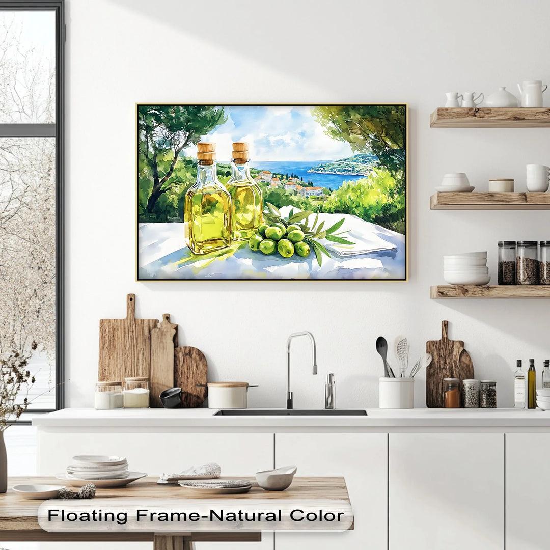 Mediterranean Harvest – Olive Oil Bottles Kitchen Canvas Print - MyPhotoStation