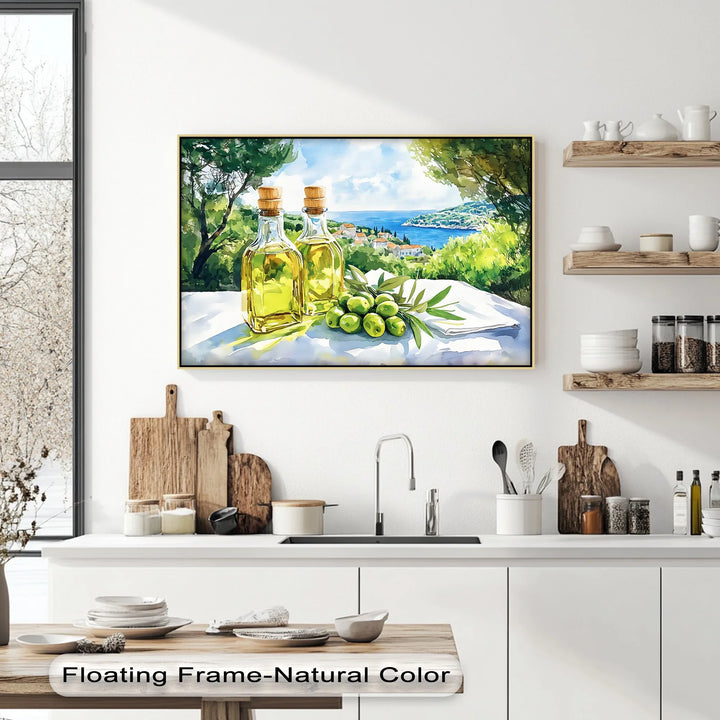 Mediterranean Harvest – Olive Oil Bottles Kitchen Canvas Print - MyPhotoStation