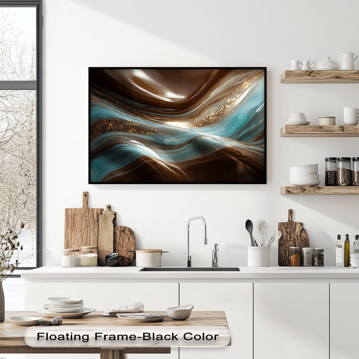 Experience the exceptional material quality of this brown and blue flow canvas art prints, showcasing a luxurious abstract marble design.