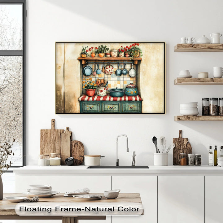 Rustic Cottage Kitchen Shelf – Vintage Kitchen Canvas Print - MyPhotoStation