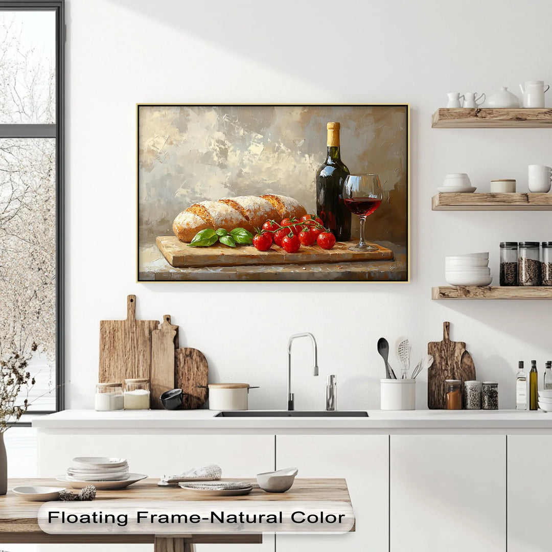 Italian Kitchen Still Life – Wine, Bread & Tomato Kitchen Canvas Art - MyPhotoStation