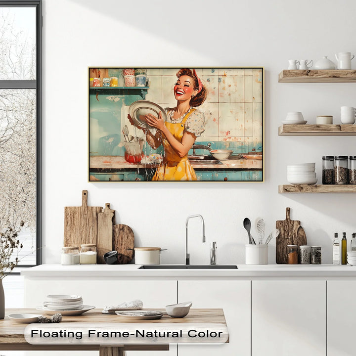 Cheerful Retro Dishwashing – Vintage Kitchen Canvas Prints - MyPhotoStation