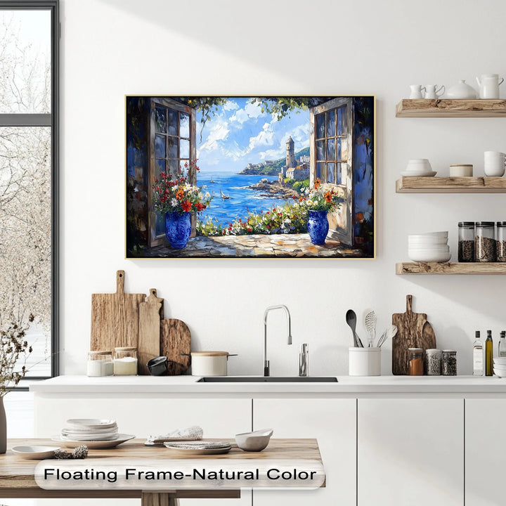 Mediterranean View Through the Terrace – Coastal Kitchen Canvas Print - MyPhotoStation