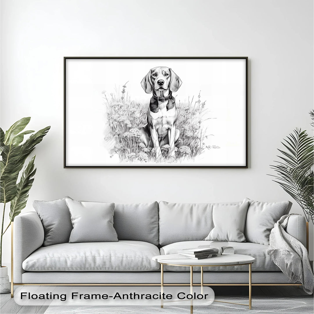 Hound Dog Among Wildflowers Pencil Drawing - Canvas Print - MyPhotoStation