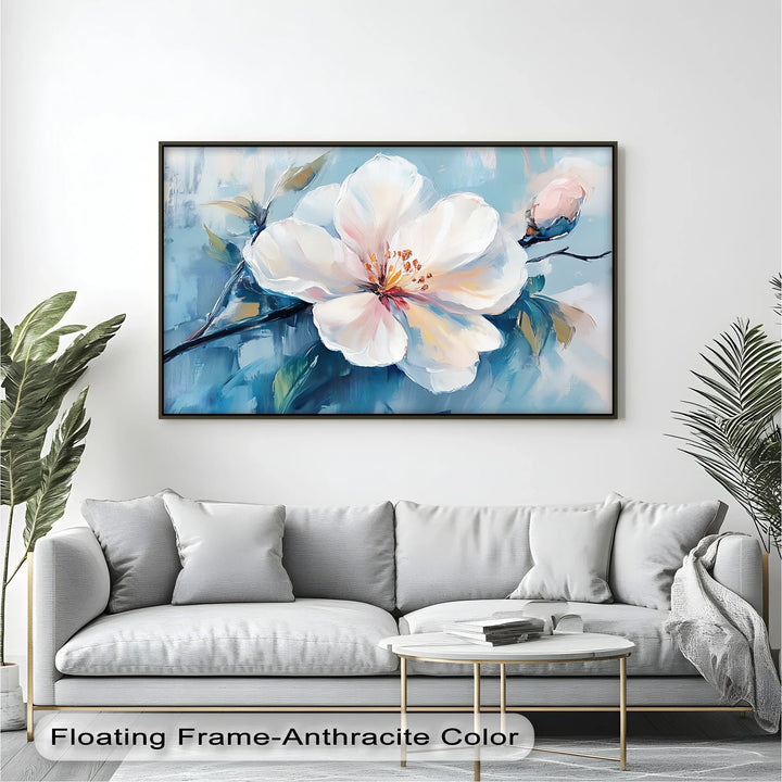 Floral Radiance – bold blossom wall art with textured pastel strokes.

