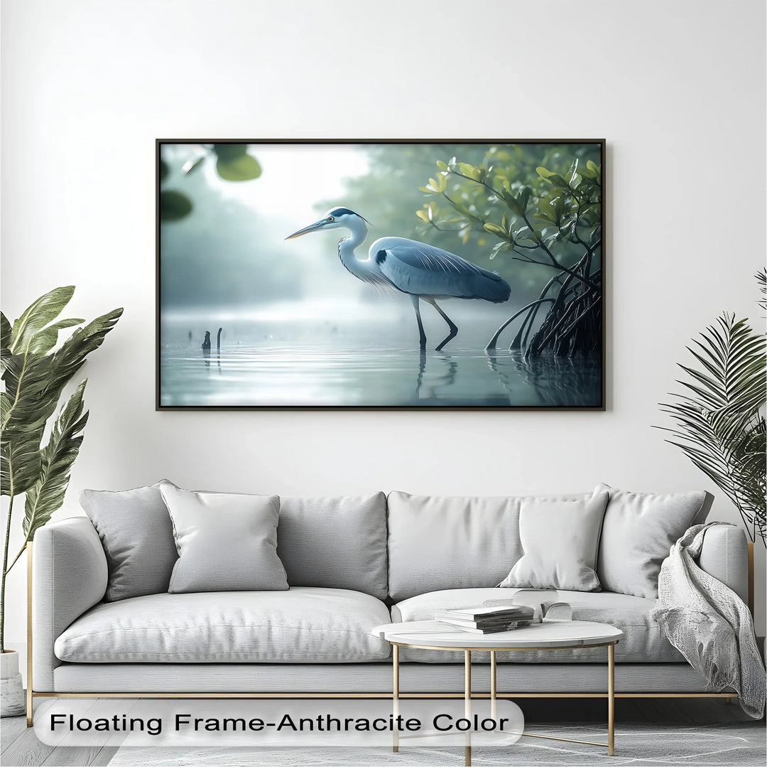 Silent Morning – Heron in the Misty Mangroves Canvas Wall Art - MyPhotoStation