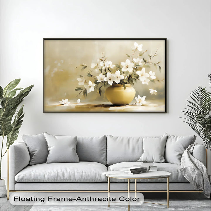 Harmony in Bloom – White Flowers in Golden Vase Canvas Art - MyPhotoStation