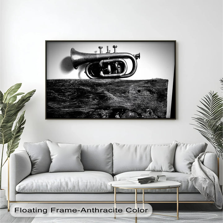 Rustic Trumpet Still Life – Black and White Vintage Music Canvas Prints - MyPhotoStation