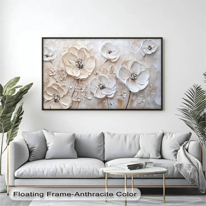 Ivory Elegance – Textured White Flower Canvas Wall Art - MyPhotoStation