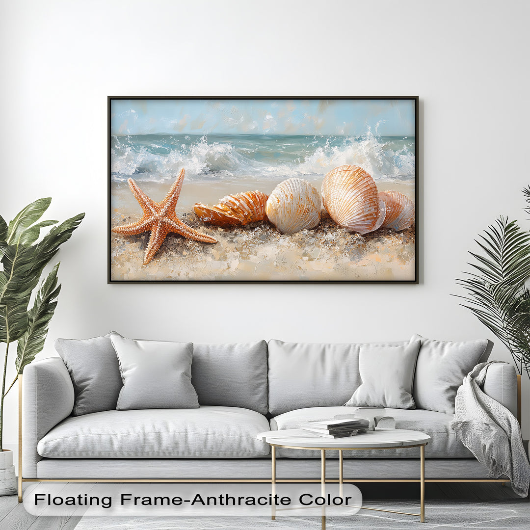 Perfect for coastal homes – vibrant canvas art and framed canvas styles available.

