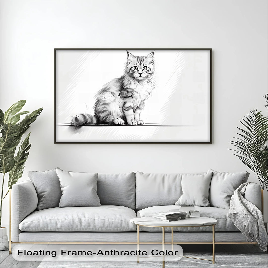 Whiskered Innocence – Fluffy Kitten Pencil Sketch Cat Canvas Print - MyPhotoStation
