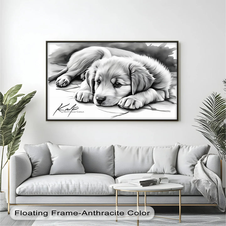Gentle Gaze – Sad-Eyed Puppy in Black & White Canvas Print - MyPhotoStation