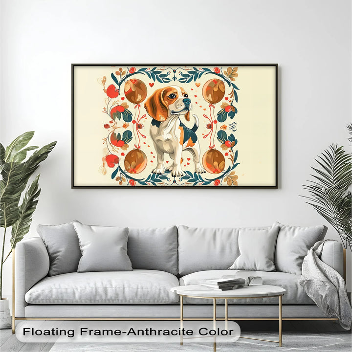 Decorative Dog Illustration with Floral Ornaments - Canvas Print - MyPhotoStation