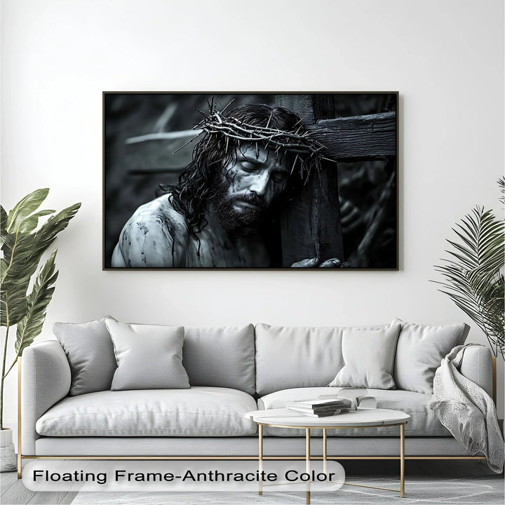 Suffering Savior portrait – black and white Christian artwork.

