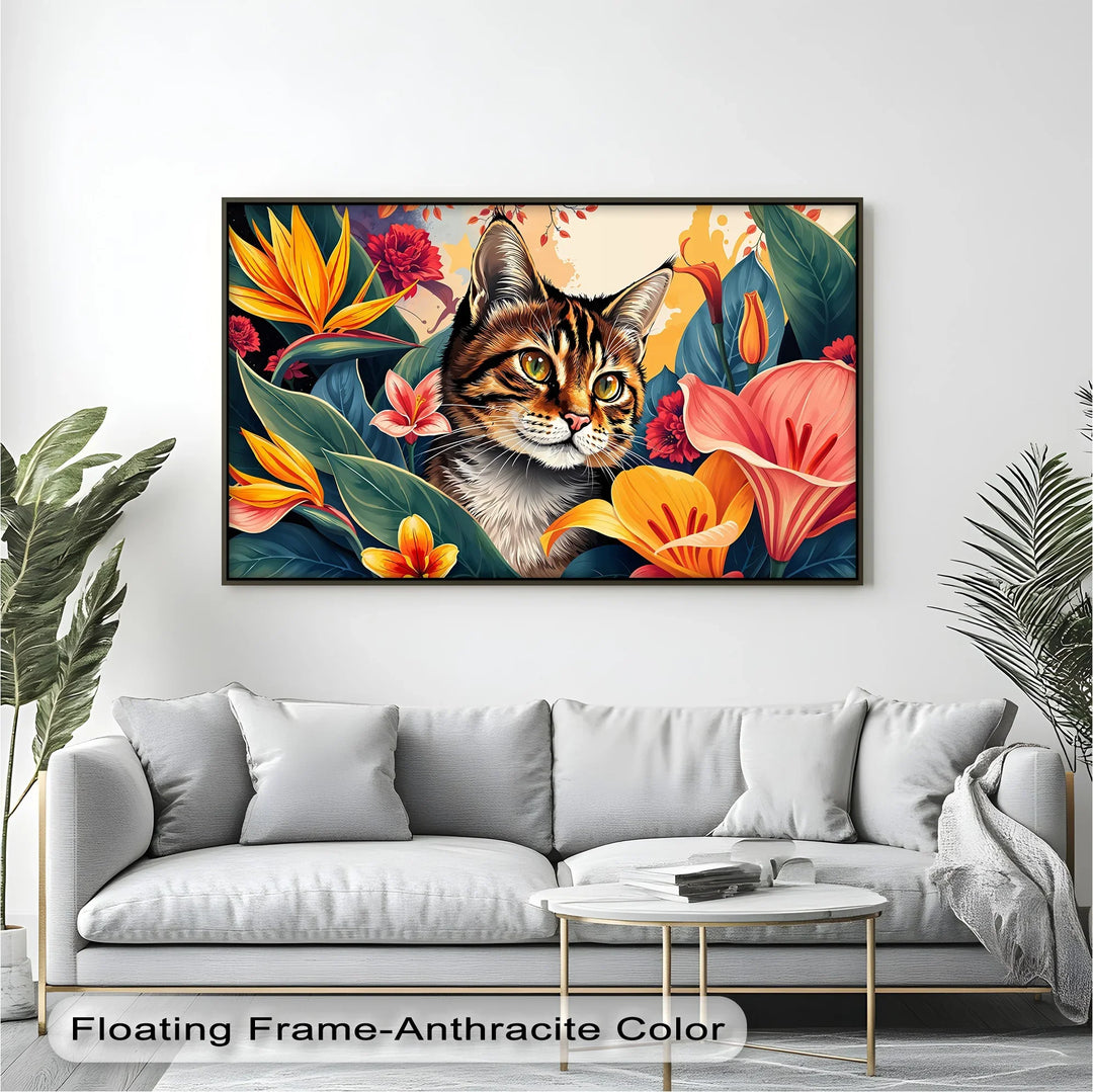Tabby Cat Surrounded by Tropical Flowers - Cat Canvas Print - MyPhotoStation