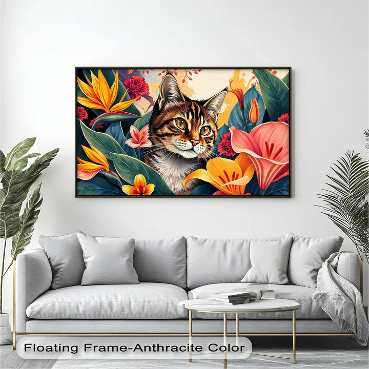 Tabby Cat Surrounded by Tropical Flowers - Cat Canvas Print - MyPhotoStation