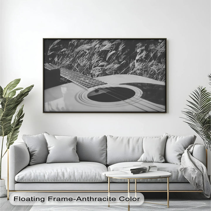 Acoustic Guitar in Field – Black and White Nature Music Canvas Prints - MyPhotoStation