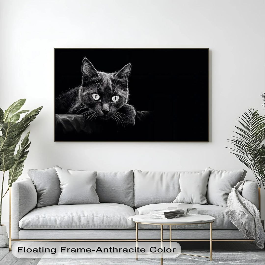 Midnight Gaze – Black Cat in Monochrome Shadow Cat Canvas Print - MyPhotoStation