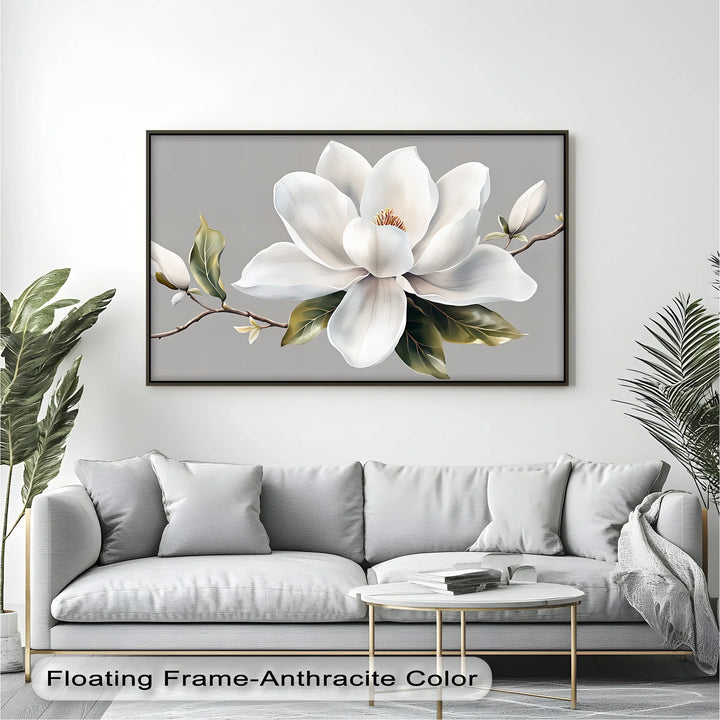 White Magnolia Bloom – Elegant Minimalist Floral Canvas Wall Art - MyPhotoStation