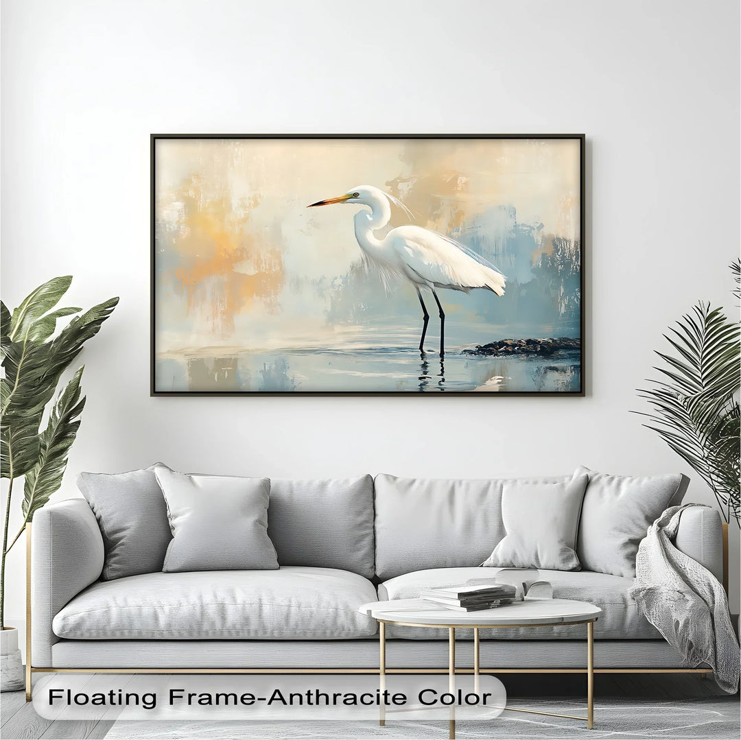 Still Waters – Majestic Egret in Soft Pastels Canvas Wall Art - MyPhotoStation