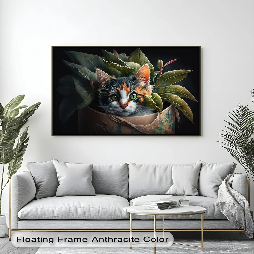 Jungle Hideout – Calico Cat Peeking Through Greenery Cat Canvas Print - MyPhotoStation