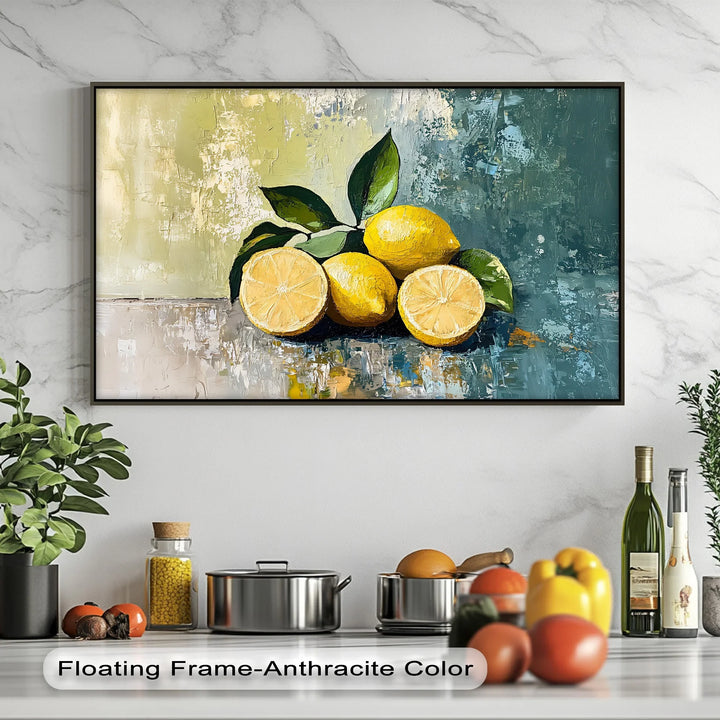 Vibrant Lemons on Blue – Textured Still Life Kitchen Canvas Art - MyPhotoStation
