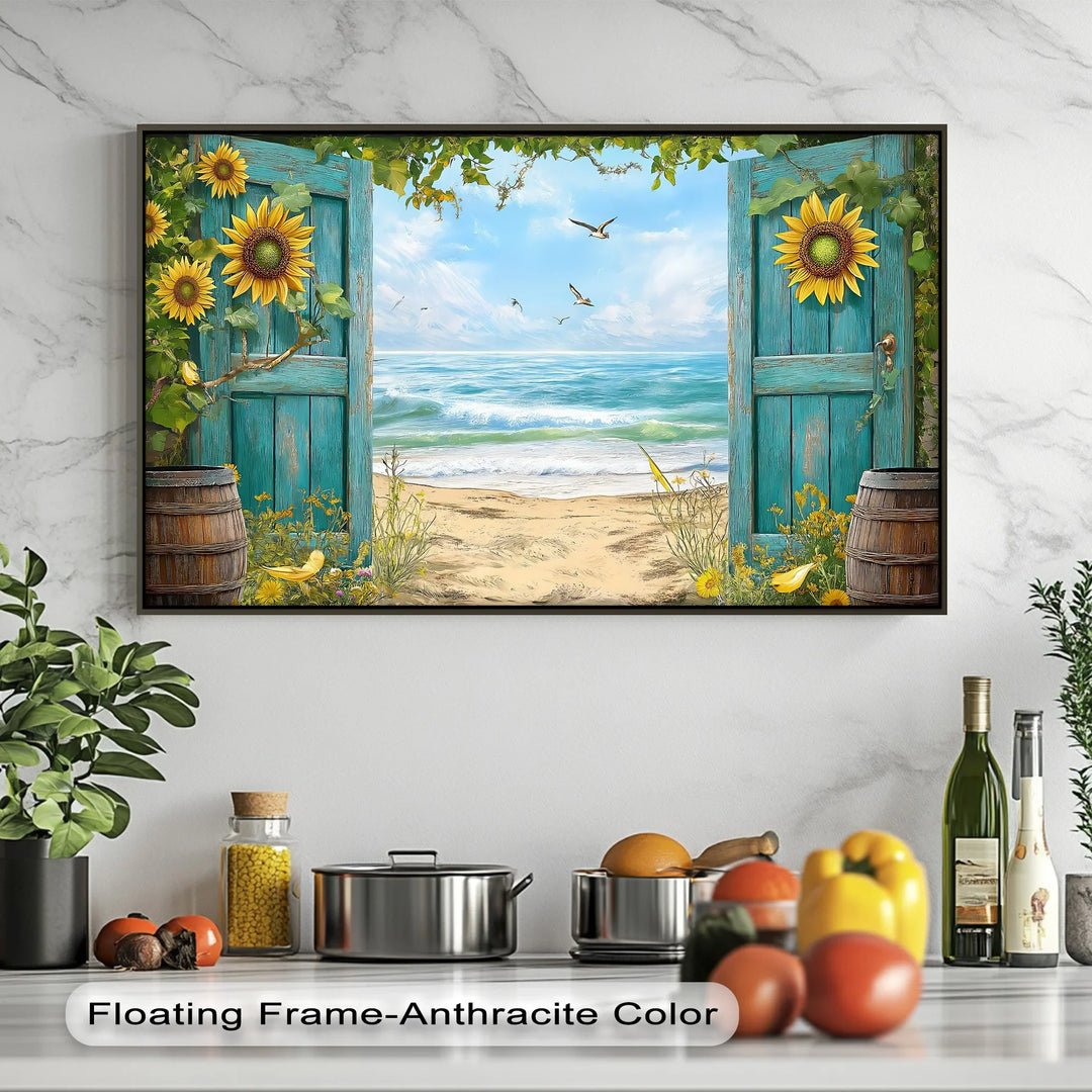 Open Door to the Sea – Coastal Beach Scene Kitchen Canvas Print - MyPhotoStation