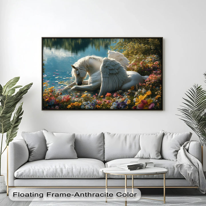 Serene Winged Unicorn by the Water – Fantasy Animal Canvas Print - MyPhotoStation