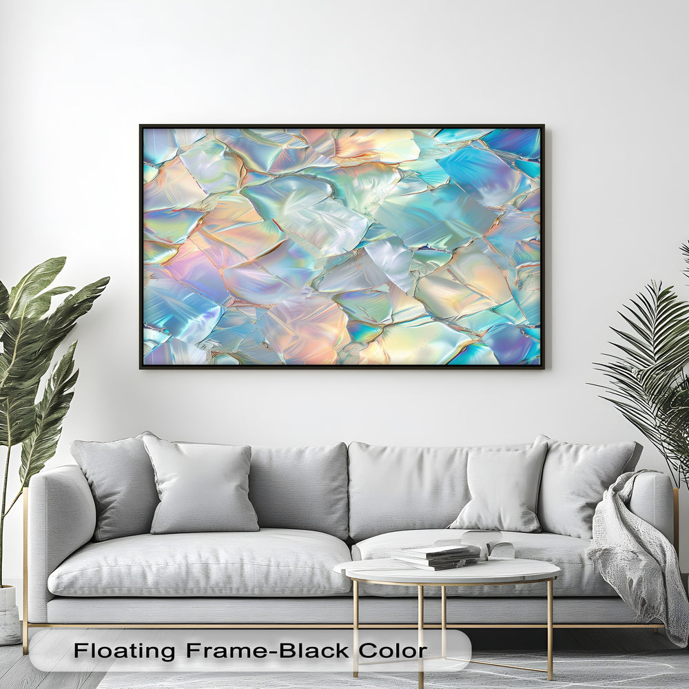 Experience the exceptional material quality of these canvas pictures, showcasing iridescent pastel abstract mosaic art with a luxurious textured finish.