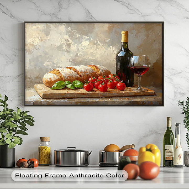 Italian Kitchen Still Life – Wine, Bread & Tomato Kitchen Canvas Art - MyPhotoStation