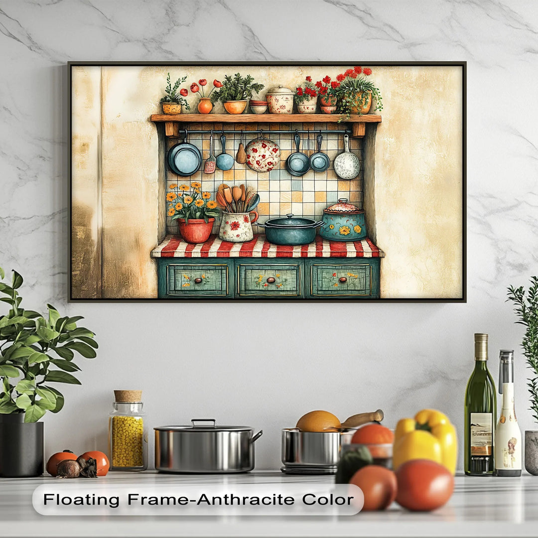 Rustic Cottage Kitchen Shelf – Vintage Kitchen Canvas Print - MyPhotoStation