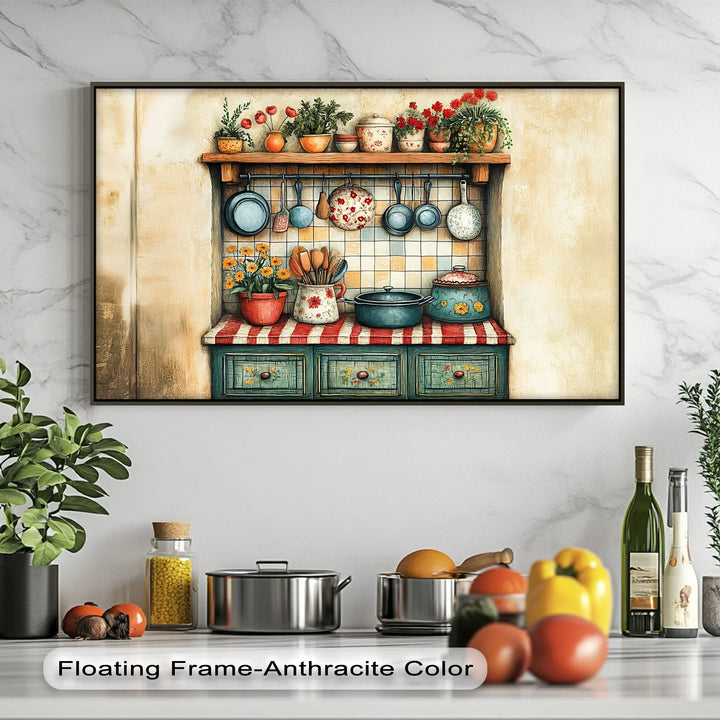 Rustic Cottage Kitchen Shelf – Vintage Kitchen Canvas Print - MyPhotoStation