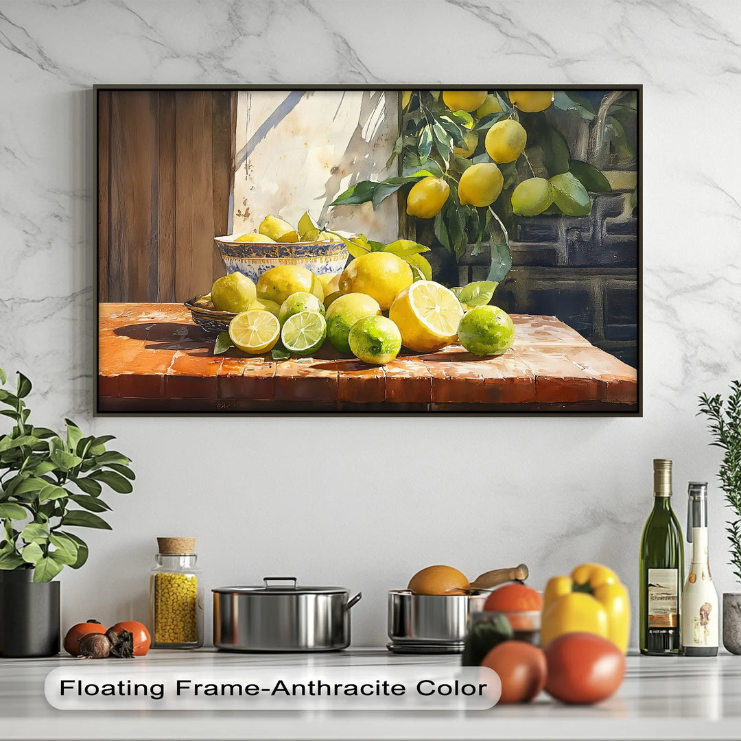 Sunlit Citrus Still Life – Mediterranean Lemons and Limes Kitchen Canvas Print - MyPhotoStation