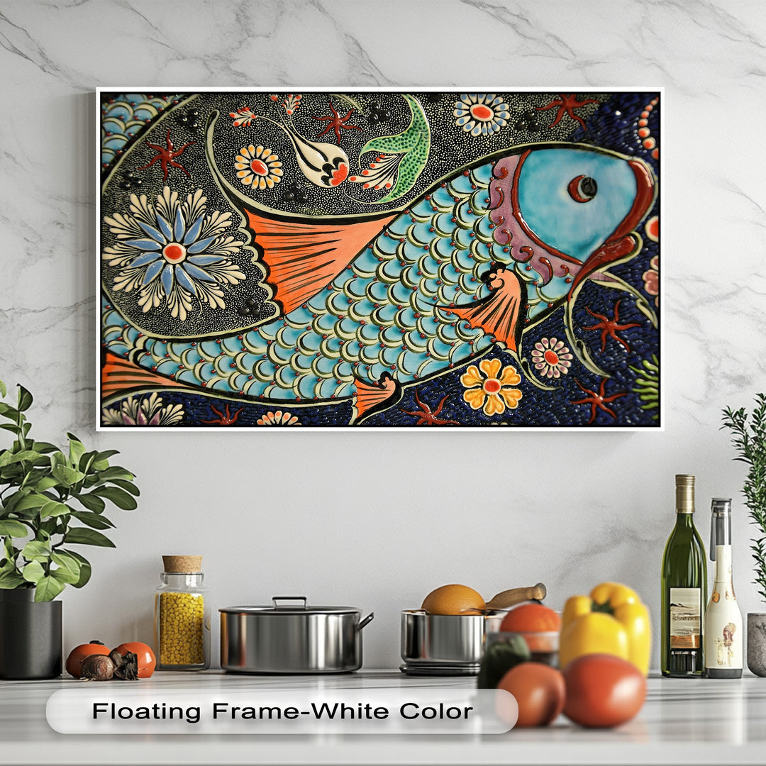 Decorative Fish Canvas Print – Colorful Ocean Mosaic Wall Art