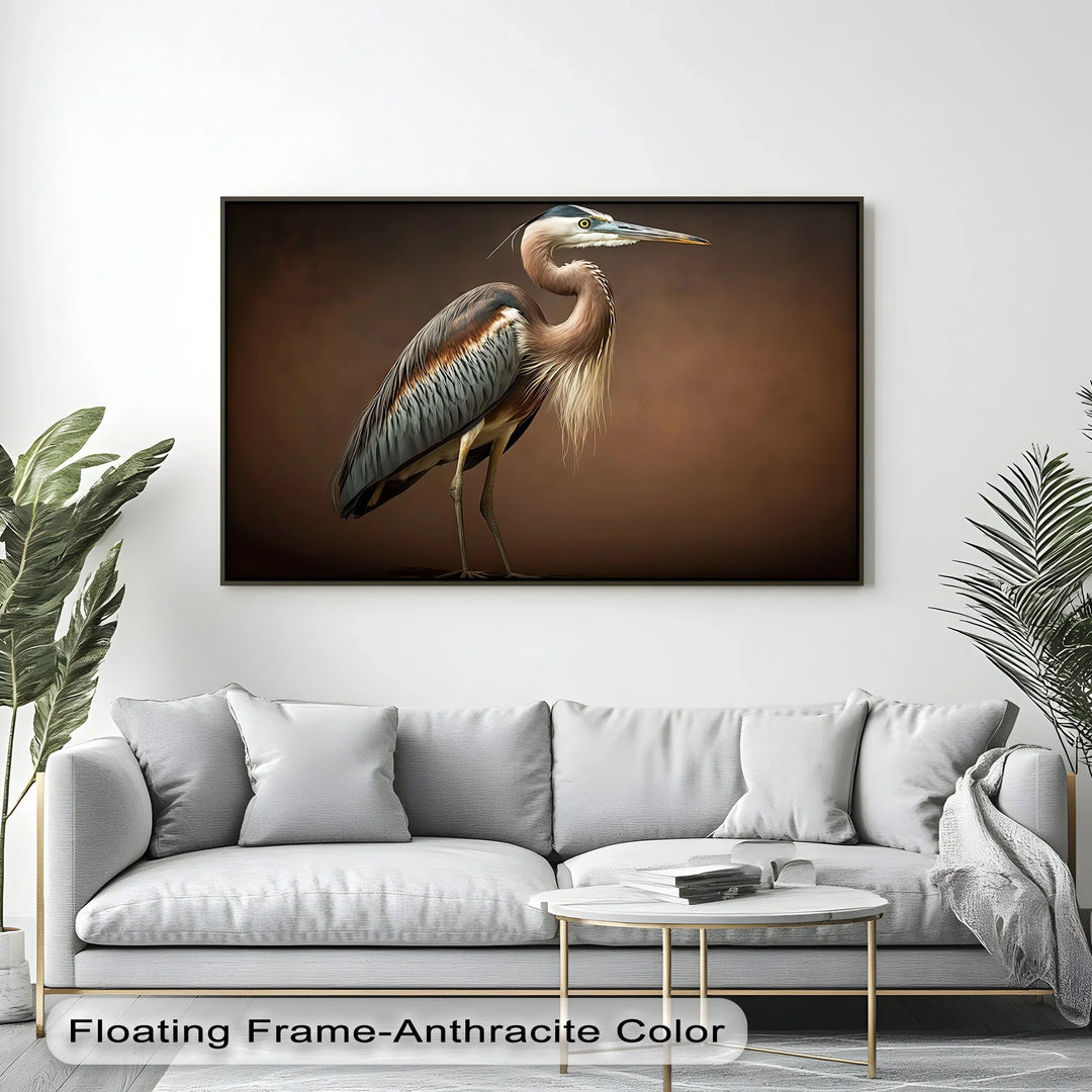 Elegant Heron on Earth Tones – Bird Portrait Canvas Print - MyPhotoStation