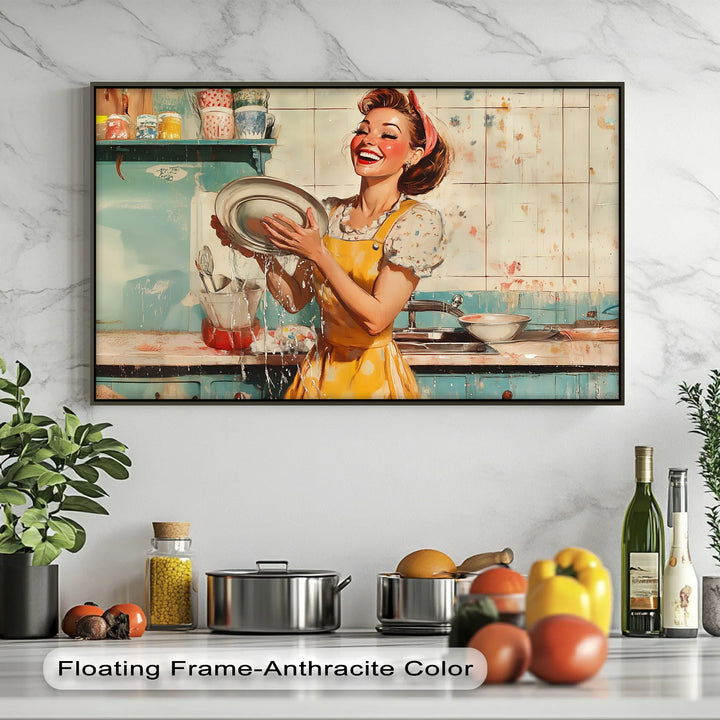 Cheerful Retro Dishwashing – Vintage Kitchen Canvas Prints - MyPhotoStation