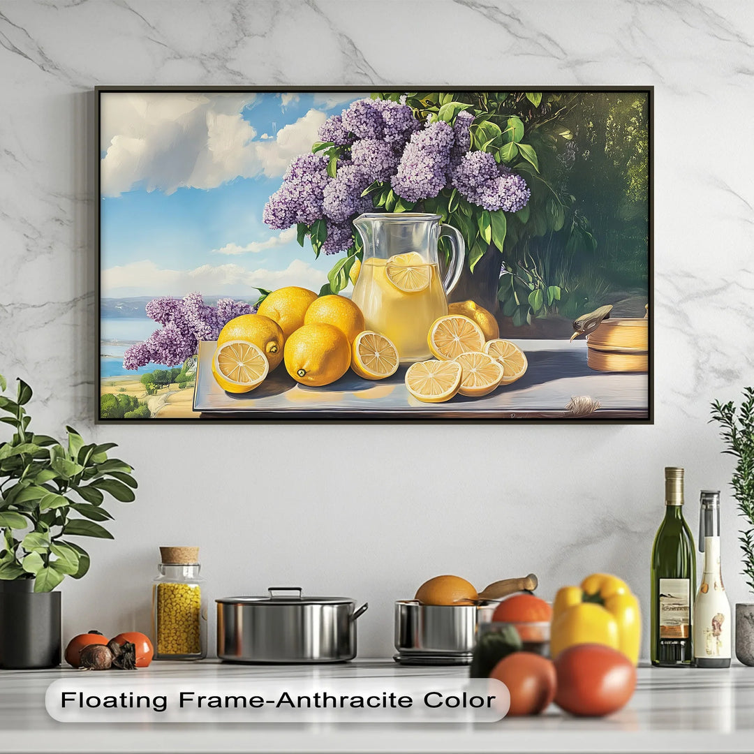 Summer Lemonade Charm – Lemons and Lilacs Kitchen Canvas Print - MyPhotoStation