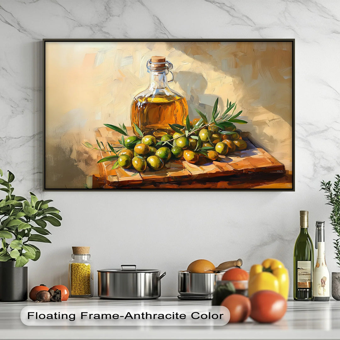 Golden Harvest – Olive Oil and Branches Canvas Wall Art - MyPhotoStation