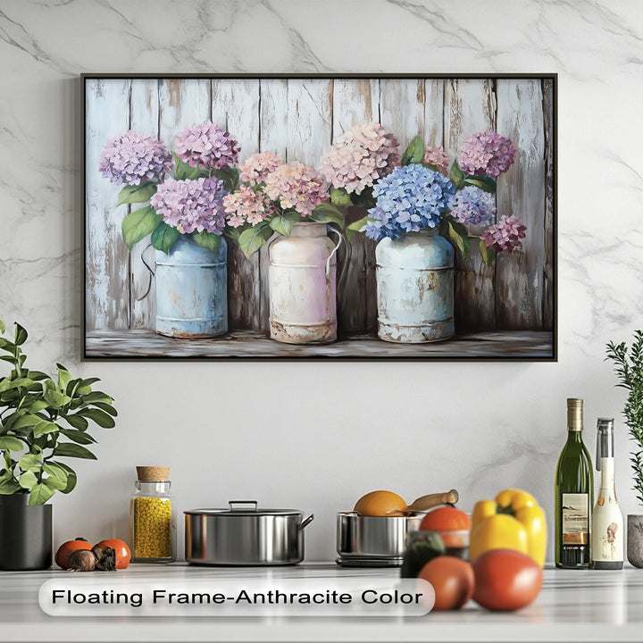 Rustic Hydrangeas in Vintage Milk Cans – Kitchen Canvas Prints - MyPhotoStation