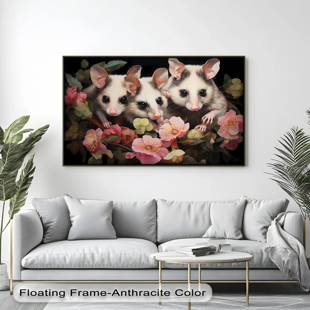 Curious Possum Trio Among Blossoms – Animal Canvas Print - MyPhotoStation