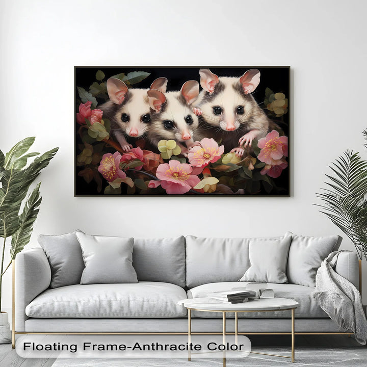 Curious Possum Trio Among Blossoms – Animal Canvas Print - MyPhotoStation