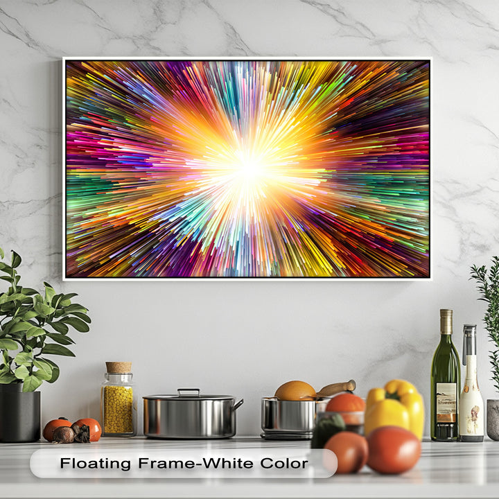 The intensely saturated colors of this vibrant light burst premium canvas decor radiate with kaleidoscopic energy.